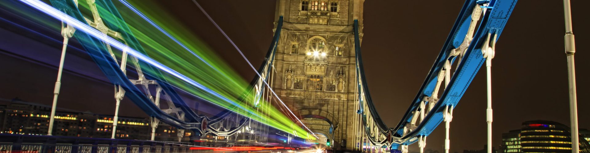 Tower Bridge light trails at Night in London England